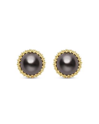 18K Yellow Gold & Sterling Silver Luna Tahitian Black Pearl Stud Earrings