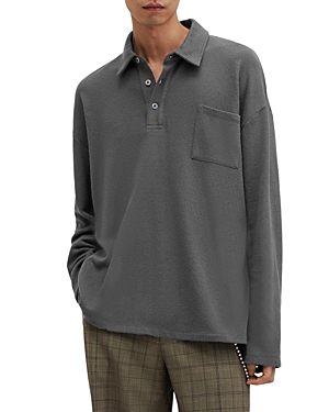 Shop Allsaints Eris Long Sleeve Polo Shirt In Washed Black