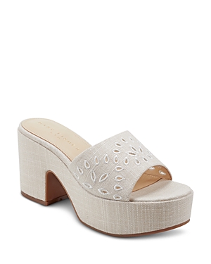 Shop Marc Fisher Ltd Women's Foreva Almond Toe Eyelet Detail High Heel Platform Sandals In Light Natural