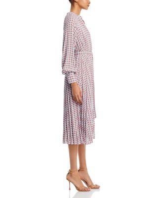 Long Sleeve Split Neck Pleated Dress