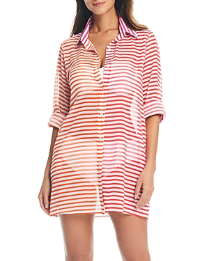 Striped Button Front Cover Up Shirt - 100% Exclusive