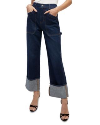 Veronica Beard Dylan High Rise Cuffed Ankle Straight Jeans in Dark