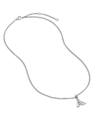Pav&amp;eacute; Initial Pendant Necklace in Sterling Silver with Diamond, 16&amp;quot;