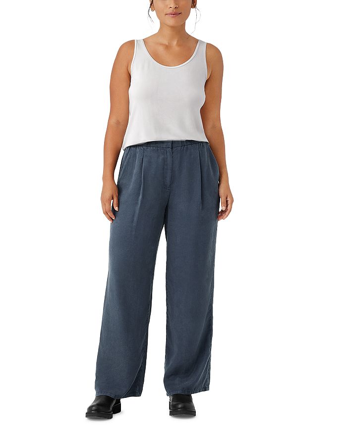 Eileen Fisher High Waist Pleated Wide Leg Silk Pants in Nocturne, Size X-Small main image 1
