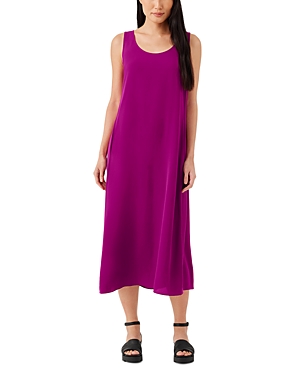 Eileen Fisher Sleeveless Scoop-neck Crepe Midi Dress In Raspberry