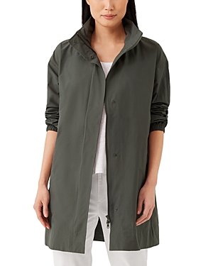 Shop Eileen Fisher Hooded Stand Collar Coat In Grave