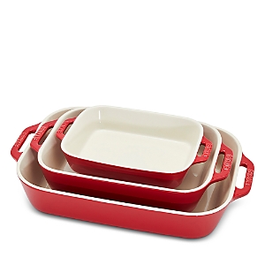 Shop Staub 3 Pc Rectangular Stoneware Bakers Set In Red