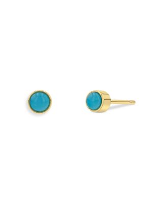 14K Yellow Gold and Bezel Turquoise Stud Earrings