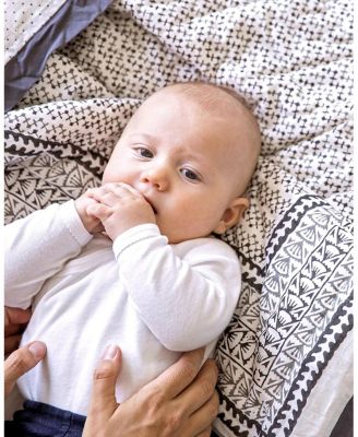 Unisex Handmade Block-Printed Cotton Crib Quilt - Baby, Little Kid, Big Kid