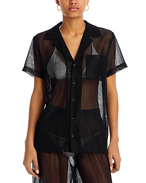 Shop Solid & Striped The Dahlia Mesh Cover-up Shirt In Blackout