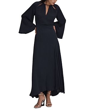 Reiss Andra Fluted Sleeve Midi Dress In Navy