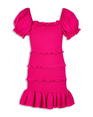 Katiejnyc Girls' Laila Puff Sleeve Tiered Smocked Dress - Big Kid In Shocking Pink