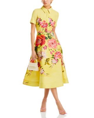 Bold Floral Print Shirt Midi Dress