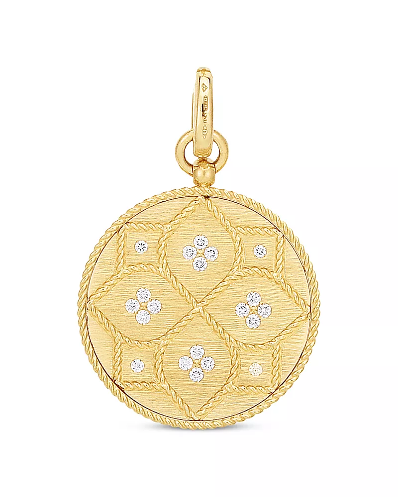 Roberto Coin 18K Yellow Gold Venetian Princess Medallion White Diamond Pendant, 0.25 tcw