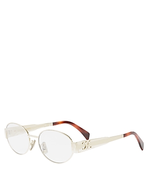 Shop Celine Metal Triomphe Oval Optical Glasses, 53mm In Silver/white Solid