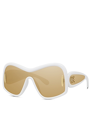 Shop Loewe Anagram Fashion Mirrored Mask Sunglasses In Ivory/brown Mirrored Solid
