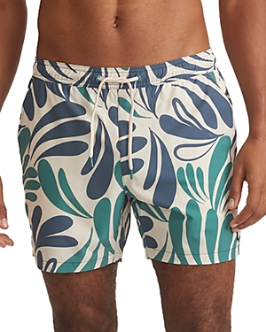 Shop Marine Layer 4 Way Stretch Abstract Floral Print Standard Fit 5.5 Swim Trunks In Cool