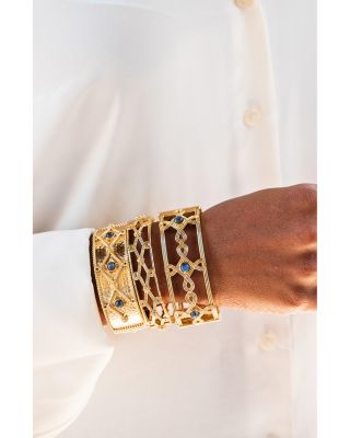 Victoria Labradorite Hinged Bangle Bracelet in 18K Gold Plated