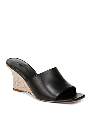 Vince Womens Pia Espadrille Mules Wedge Sandals Black Leather In Black
