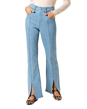 Shop Hue High Rise Split Front Straight Leg Jeans In Classic Light