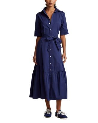 Ralph Lauren Button Front Tie Waist Cotton Shirt Dress | Bloomingdale's