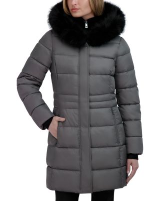 Tahari - Dana Hooded Faux Fur Trim Puffer Coat