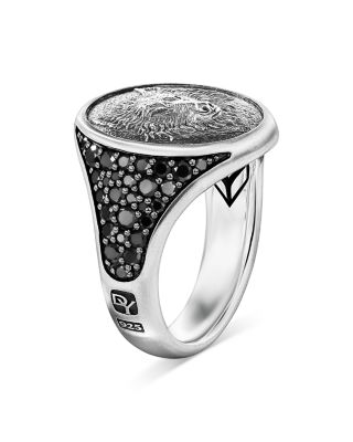 Men's Sterling Silver Petrvs&reg; Black Diamond Wolf Ring