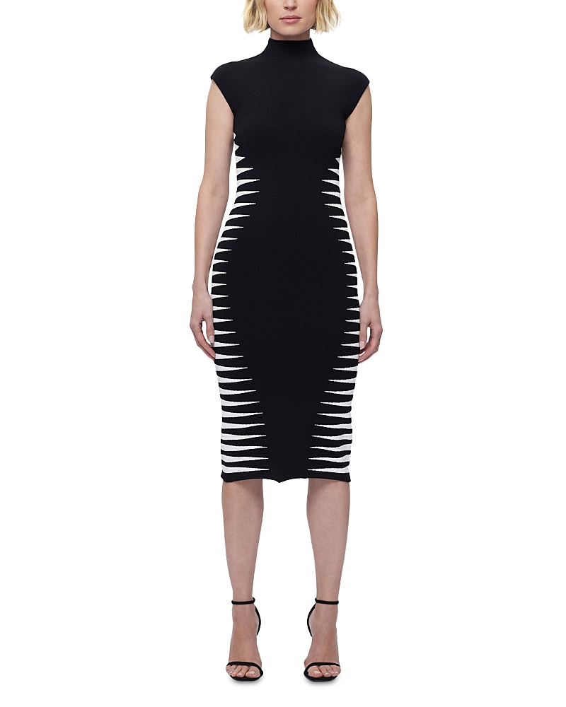 Herve Leger Turtleneck Colorblock Intarsia Cap-sleeve Midi Dress In Black Alab