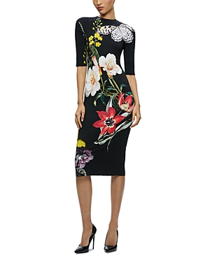 Shop Alice And Olivia Delora Elbow Sleeve Dress In Essential