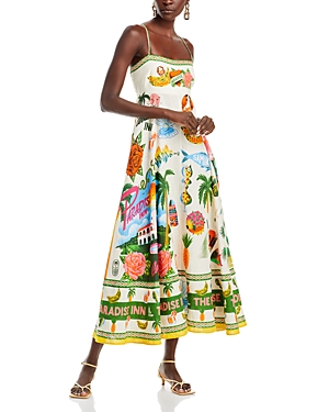 Shop Alemais Paradiso Printed Linen Maxi Dress In Multi