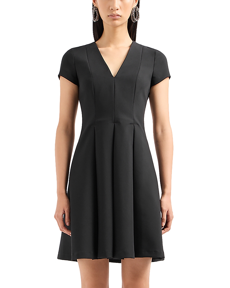 Emporio Armani Emma Pleated Fit-&-flare Mini Dress In Solid Black