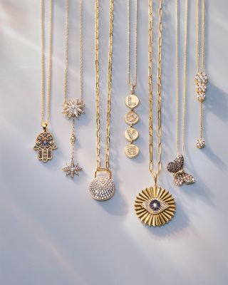 Blue Sapphire, Blue Topaz, & Diamond Accent Hamsa Hand Pendant Necklace in 14K Yellow Gold, 17"