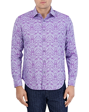 Shop Robert Graham Highland 4 Cotton Blend Classic Fit Button Down Shirt In Lilac