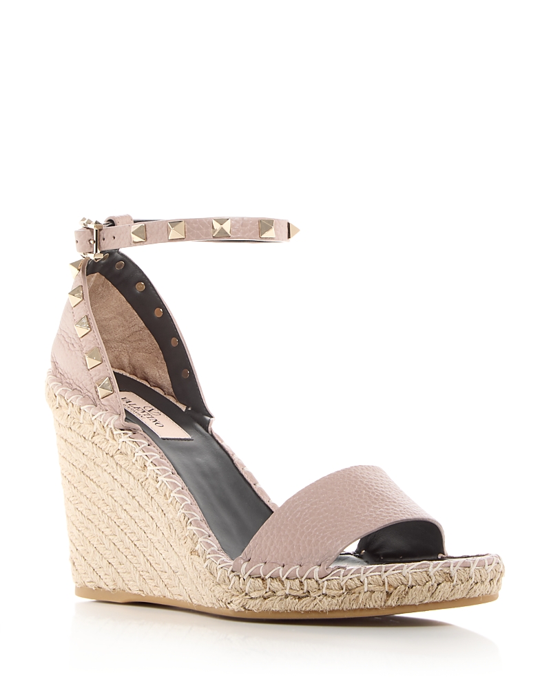 Valentino Garavani Women's Double Rockstud Ankle-Strap Espadrille Wedge Sandals