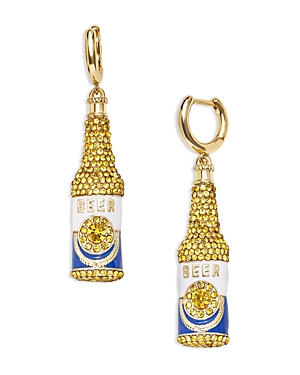 Baublebar Lager Than Life Pave Beer Bottle Charm Hoop Earrings in Gold Tone
