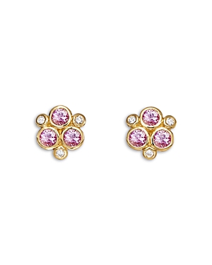 Temple St. Clair 18K Yellow Gold Fj Pink Sapphire & Diamond Bezel Cluster Stud Earrings