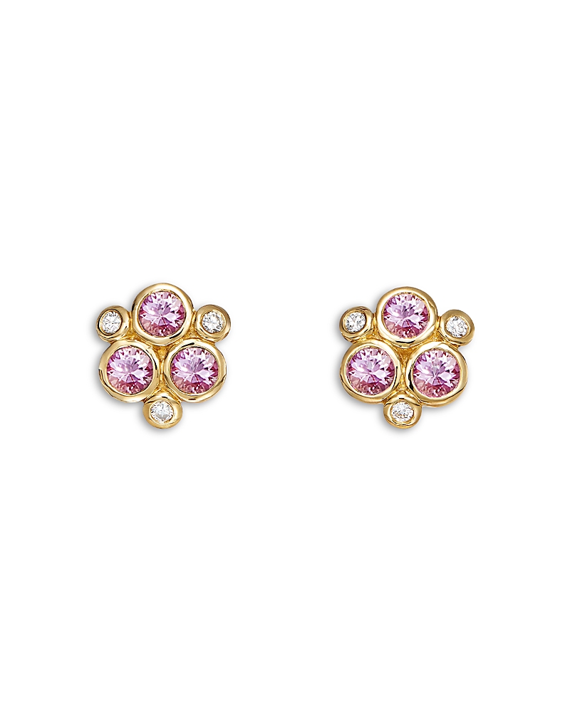 Temple St Clair 18k Yellow Gold Fj Pink Sapphire & Diamond Bezel Cluster Stud Earrings In Pink/gold