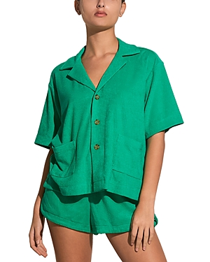 Shop Elan Button Front Cover Up Shirt In Green Bright