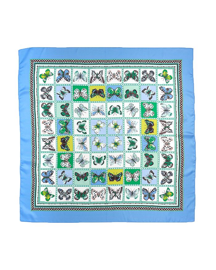 LEEZ Butterfly Blanc Print Square Silk Scarf