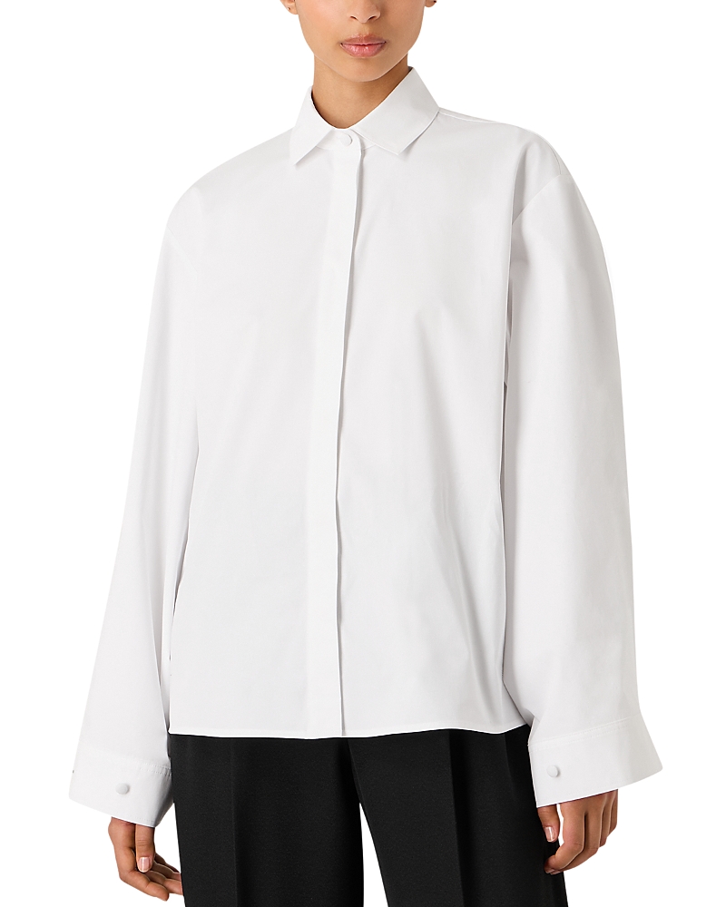 Emporio Armani Oversized Button-down Cotton Poplin Blouse In Solid White