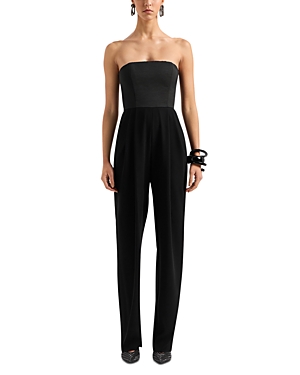 Shop Emporio Armani Strapless Jumpsuit In Solid Black
