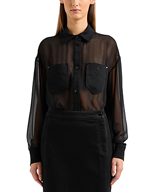 Emporio Armani Sheer Georgette Bodysuit In Solid Black