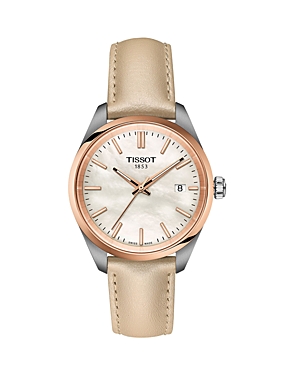 Tissot Unisex Swiss Pr 100 Cream Leather Strap Watch 34mm In Silver/cream