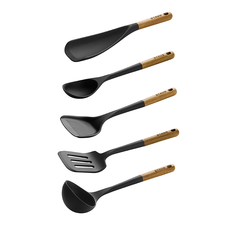 Staub 5 Piece Silicone & Acacia Utensil Set In Black