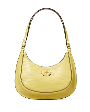 Shop Tory Burch Robinson Crosshatched Leather Convertible Crescent Bag In Pale Butter/gold