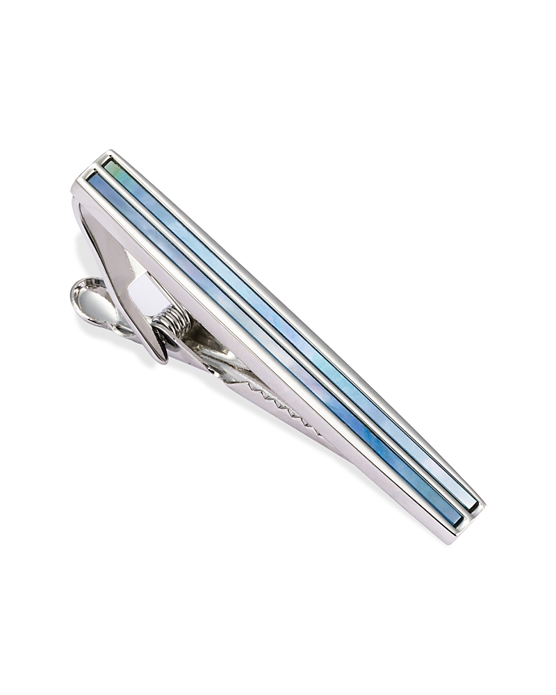 Link Up Blue Mother Of Pearl Strip Short Tie Bar In Blue