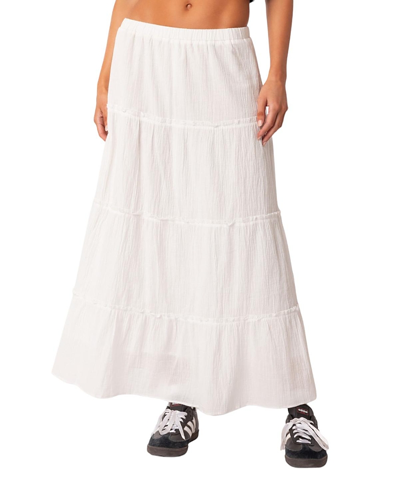 Edikted Charlotte Tiered Maxi Skirt In White