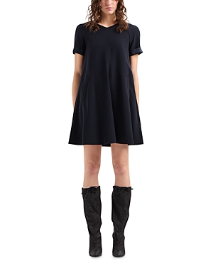 Shop Emporio Armani Short Sleeve A Line Dress In Solid Dark