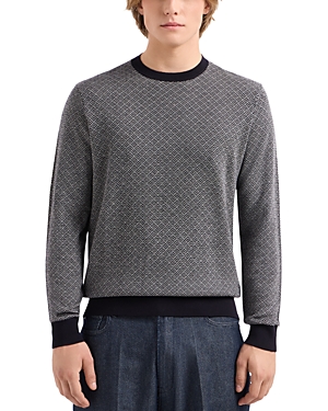 Shop Emporio Armani Contrast Trim Crewneck Sweater In Solid Blue
