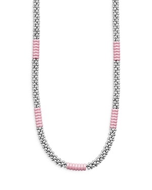 Lagos Sterling Silver Pink Caviar Pink Ceramic Bead Station Necklace, 16